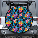 Turquoise Hawaiian Fruits Pattern Print Leather Spare Tire Cover