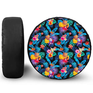 Turquoise Hawaiian Fruits Pattern Print Leather Spare Tire Cover