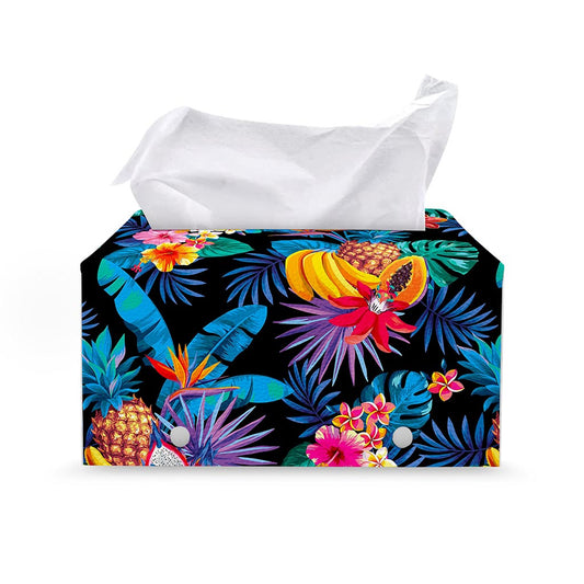 Turquoise Hawaiian Fruits Pattern Print Leather Tissue Box Cover