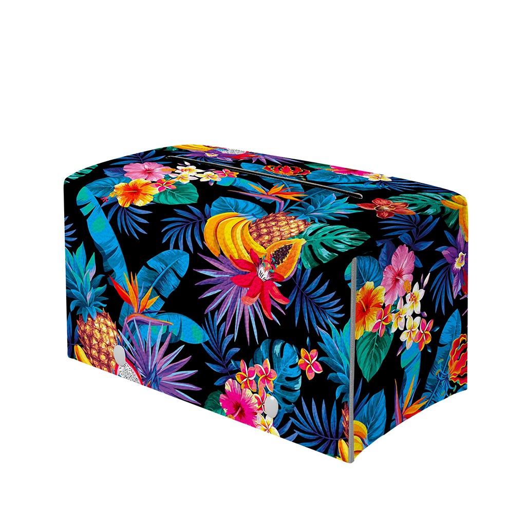 Turquoise Hawaiian Fruits Pattern Print Leather Tissue Box Cover