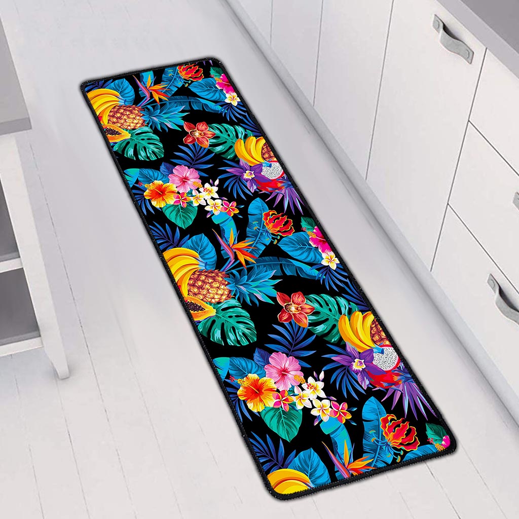Turquoise Hawaiian Fruits Pattern Print Long Kitchen Mat