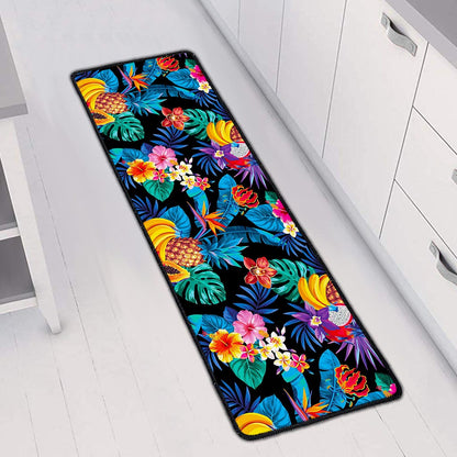 Turquoise Hawaiian Fruits Pattern Print Long Kitchen Mat