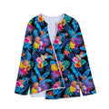 Turquoise Hawaiian Fruits Pattern Print Long Sleeve Short Coat