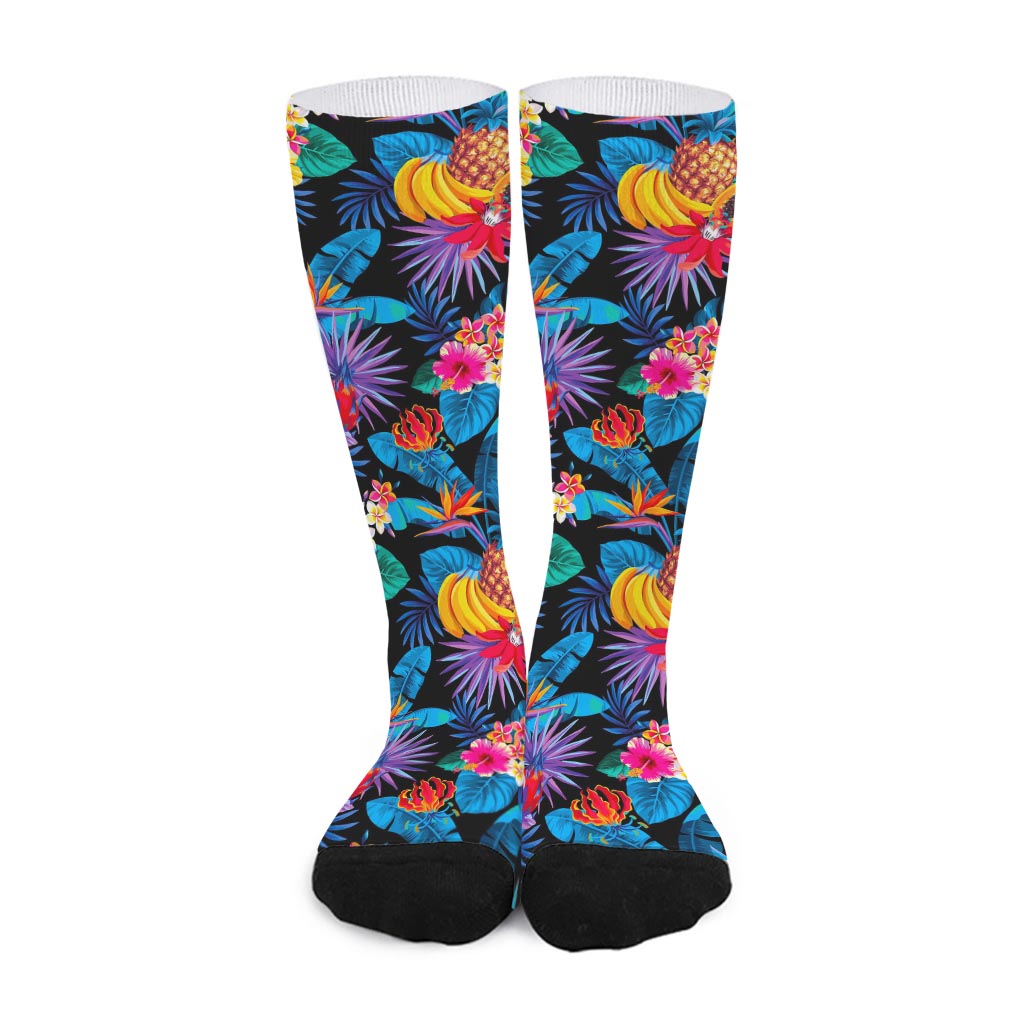 Turquoise Hawaiian Fruits Pattern Print Long Socks