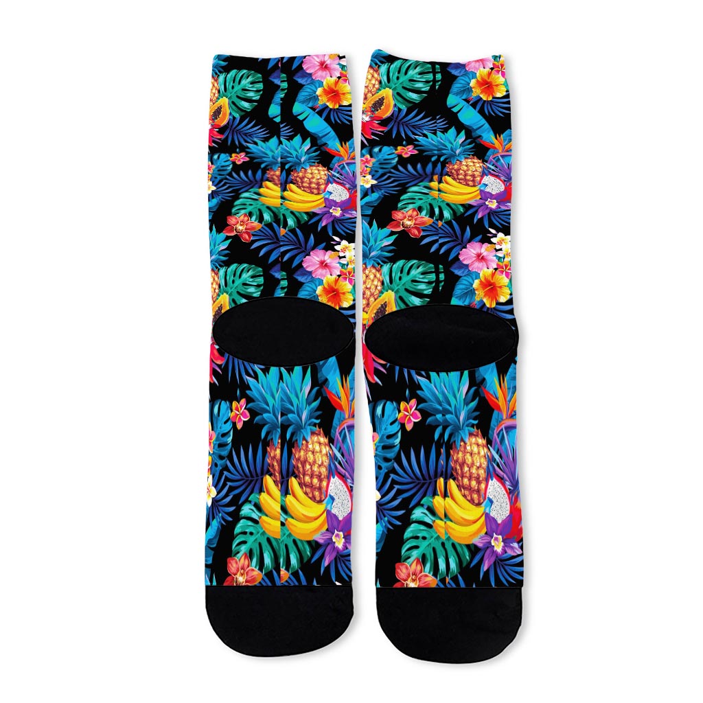 Turquoise Hawaiian Fruits Pattern Print Long Socks