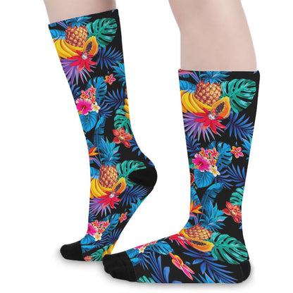 Turquoise Hawaiian Fruits Pattern Print Long Socks