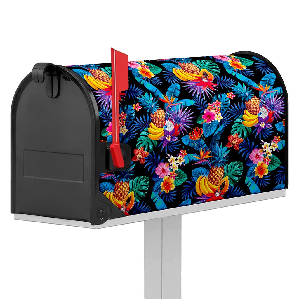Turquoise Hawaiian Fruits Pattern Print Mailbox Cover
