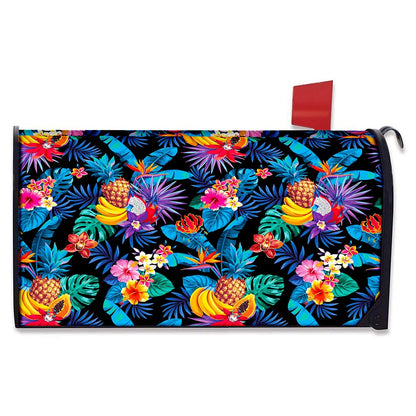 Turquoise Hawaiian Fruits Pattern Print Mailbox Cover