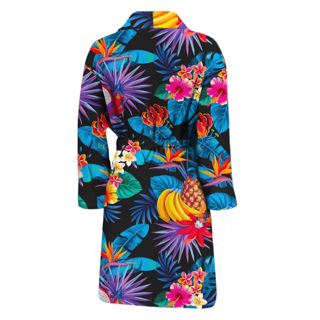 Turquoise Hawaiian Fruits Pattern Print Men's Bathrobe