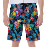 Turquoise Hawaiian Fruits Pattern Print Men's Beach Shorts