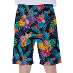 Turquoise Hawaiian Fruits Pattern Print Men's Beach Shorts