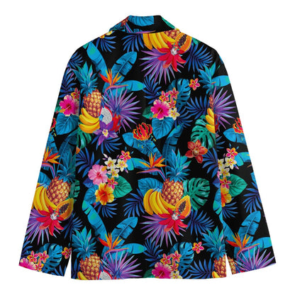 Turquoise Hawaiian Fruits Pattern Print Men's Blazer