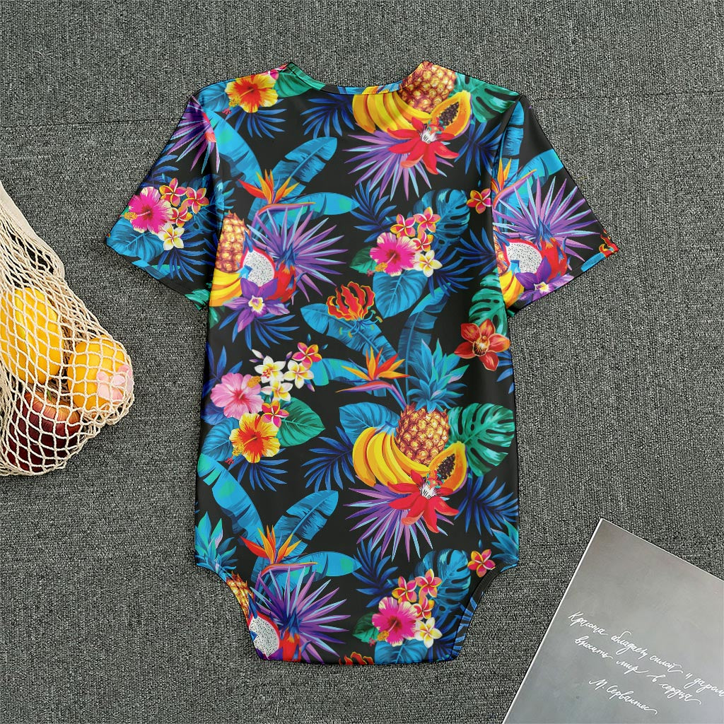 Turquoise Hawaiian Fruits Pattern Print Men's Bodysuit