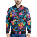 Turquoise Hawaiian Fruits Pattern Print Men's Bomber Jacket