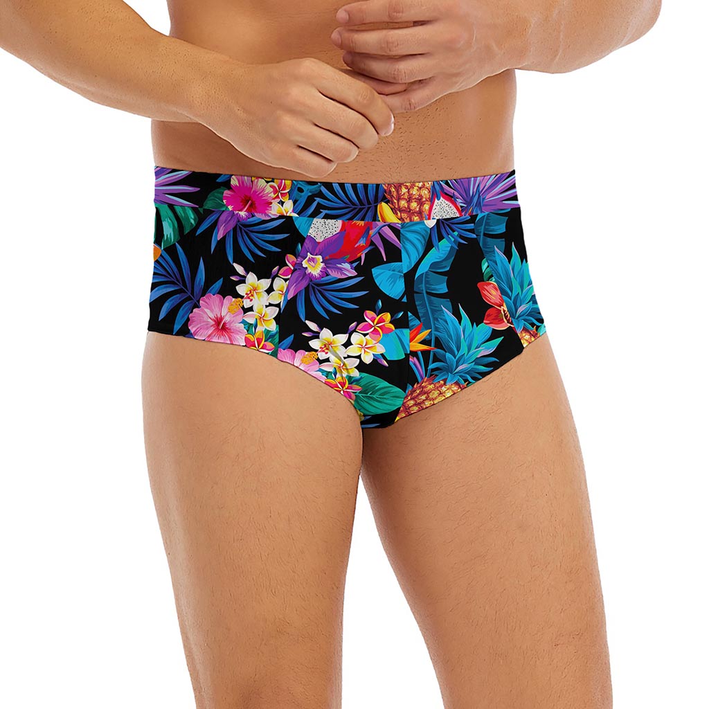 Turquoise Hawaiian Fruits Pattern Print Men's Briefs