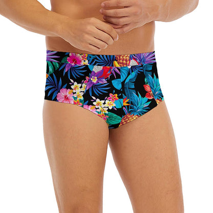 Turquoise Hawaiian Fruits Pattern Print Men's Briefs