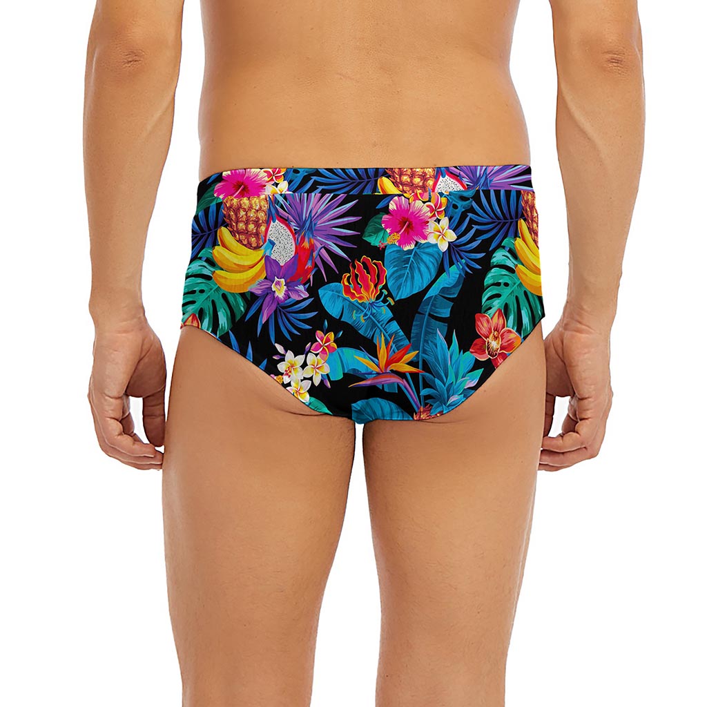 Turquoise Hawaiian Fruits Pattern Print Men's Briefs