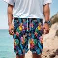 Turquoise Hawaiian Fruits Pattern Print Men's Cargo Shorts