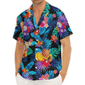 Turquoise Hawaiian Fruits Pattern Print Men's Deep V-Neck Shirt