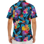 Turquoise Hawaiian Fruits Pattern Print Men's Deep V-Neck Shirt