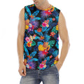 Turquoise Hawaiian Fruits Pattern Print Men's Fitness Tank Top