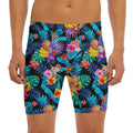 Turquoise Hawaiian Fruits Pattern Print Men's Long Boxer Briefs