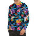 Turquoise Hawaiian Fruits Pattern Print Men's Long Sleeve Rash Guard