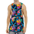 Turquoise Hawaiian Fruits Pattern Print Men's Muscle Tank Top