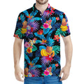 Turquoise Hawaiian Fruits Pattern Print Men's Polo Shirt