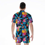 Turquoise Hawaiian Fruits Pattern Print Men's Rompers