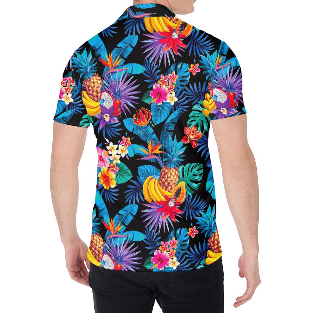 Turquoise Hawaiian Fruits Pattern Print Men's Shirt