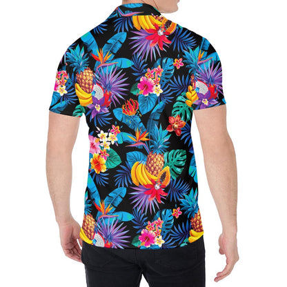 Turquoise Hawaiian Fruits Pattern Print Men's Shirt