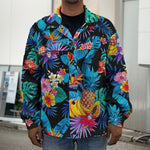 Turquoise Hawaiian Fruits Pattern Print Men's Shirt Jacket