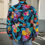 Turquoise Hawaiian Fruits Pattern Print Men's Shirt Jacket