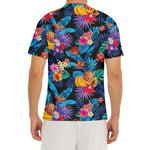 Turquoise Hawaiian Fruits Pattern Print Men's Short Sleeve Rash Guard