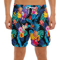 Turquoise Hawaiian Fruits Pattern Print Men's Split Running Shorts