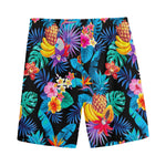 Turquoise Hawaiian Fruits Pattern Print Men's Sports Shorts