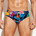 Turquoise Hawaiian Fruits Pattern Print Men's Swim Briefs