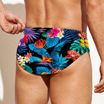 Turquoise Hawaiian Fruits Pattern Print Men's Swim Briefs