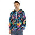 Turquoise Hawaiian Fruits Pattern Print Men's Velvet Pullover Hoodie