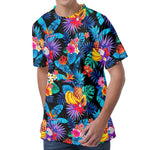 Turquoise Hawaiian Fruits Pattern Print Men's Velvet T-Shirt