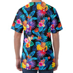Turquoise Hawaiian Fruits Pattern Print Men's Velvet T-Shirt