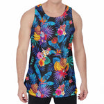 Turquoise Hawaiian Fruits Pattern Print Men's Velvet Tank Top