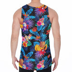 Turquoise Hawaiian Fruits Pattern Print Men's Velvet Tank Top