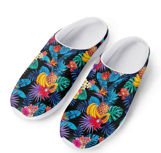 Turquoise Hawaiian Fruits Pattern Print Mesh Casual Shoes
