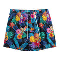 Turquoise Hawaiian Fruits Pattern Print Mesh Shorts