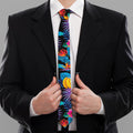 Turquoise Hawaiian Fruits Pattern Print Necktie