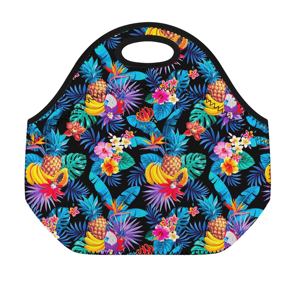 Turquoise Hawaiian Fruits Pattern Print Neoprene Lunch Bag