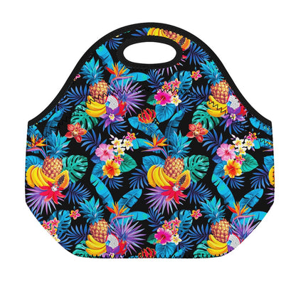 Turquoise Hawaiian Fruits Pattern Print Neoprene Lunch Bag
