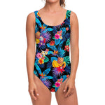 Turquoise Hawaiian Fruits Pattern Print One Piece Swimsuit
